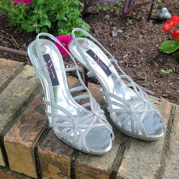 Nina Silver Sparkling Strappy heels - Picture 3 of 7